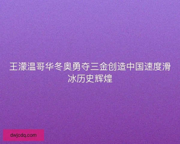 王濛温哥华冬奥勇夺三金创造中国速度滑冰历史辉煌